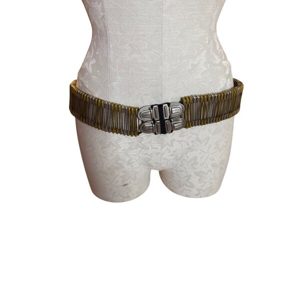 Accessories - Vintage Unisex Metal Safety Pin Statement Belt Brass Silver 34 inches Punk Rare